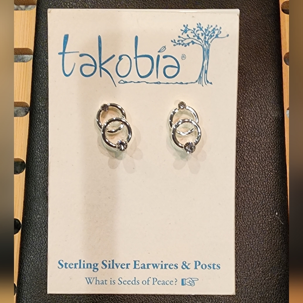 Sterling silver Takobia post earrings with crystal accents, New with tag